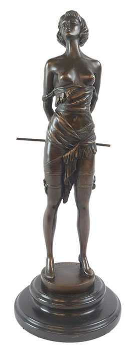 Standing Lady Bronze Sculpture On Marble Base - Click Image to Close